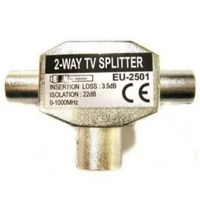 TV-elosztó, antenna, koaxiális 2x M-Coax (9,5 mm) F, 0, ezüst, fém